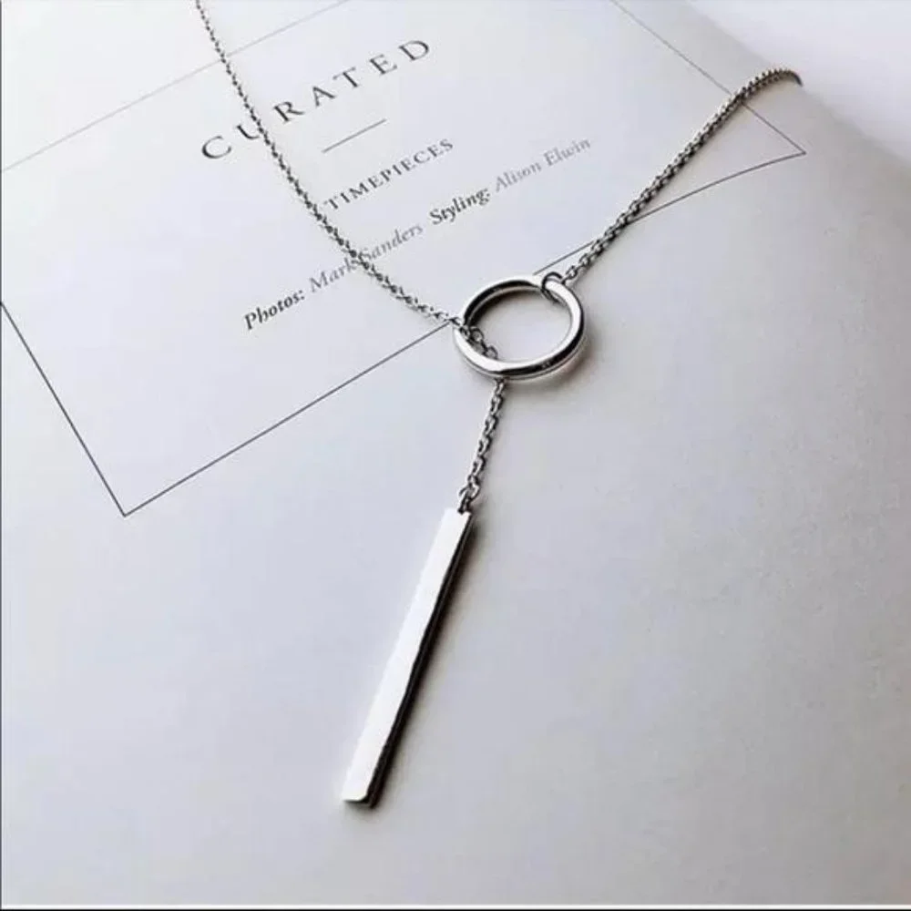NEW**925 STERLING SILVER BAR CIRCLE NECKLACE - Picture 2 of 4